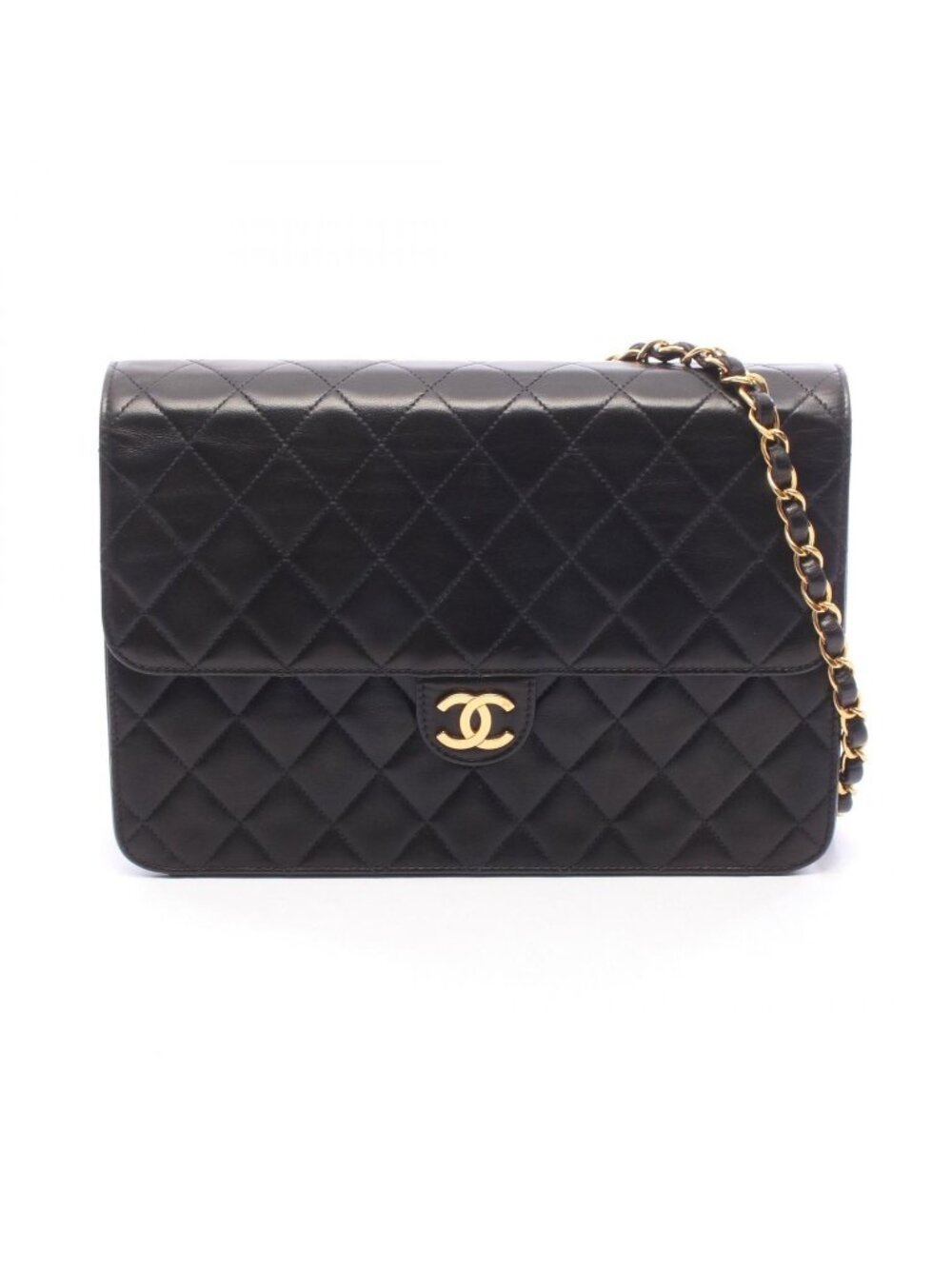 Chanel Shoulder Bag Quilted Black Lambskin Push Lock Chain